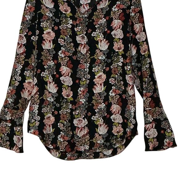 Equipment Femme Silk Floral Stripe Button Front Blouse Black Pink Ivory Size M - Picture 5 of 8